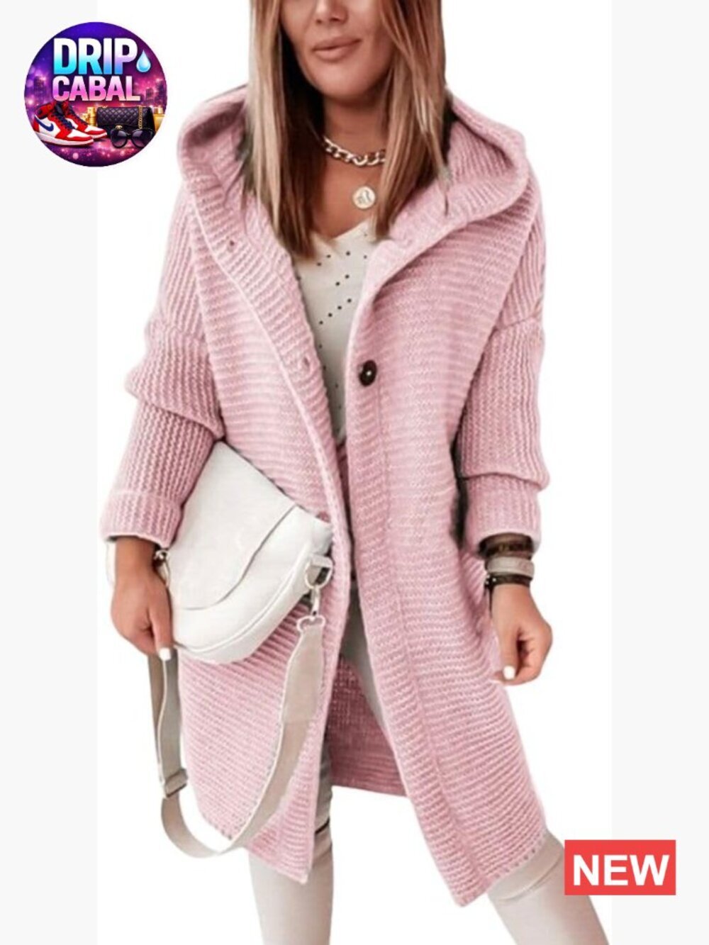 Women's Oversized Hooded Chunky Knit Long Cardigan Sweater Jacket with Buttons